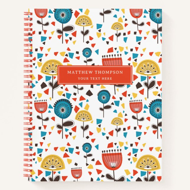 Mid Century Modern Colourful Floral Pattern Album Notebook (Front)