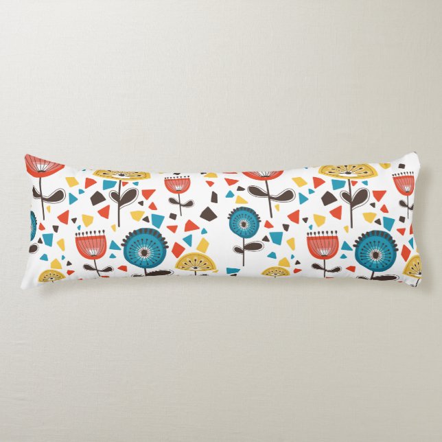 Mid Century Modern Colourful Floral Pattern Body Cushion (Front)
