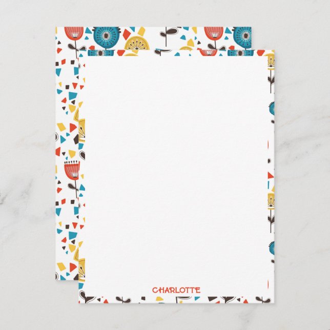 Mid Century Modern Colourful Floral Pattern Card (Front/Back)