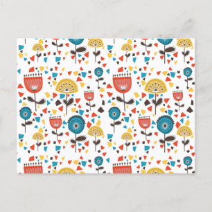 Mid Century Modern Colourful Floral Pattern Holiday Postcard