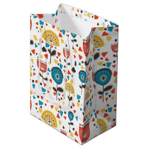 Mid Century Modern Colourful Floral Pattern Medium Gift Bag