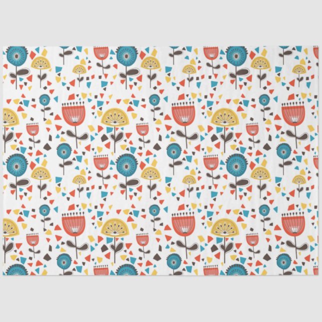 Mid Century Modern Colourful Floral Pattern Tissue Paper (Front)