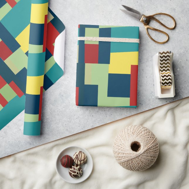 Mid Century Modern Colourful Geometric Pattern Wrapping Paper (Crafts)