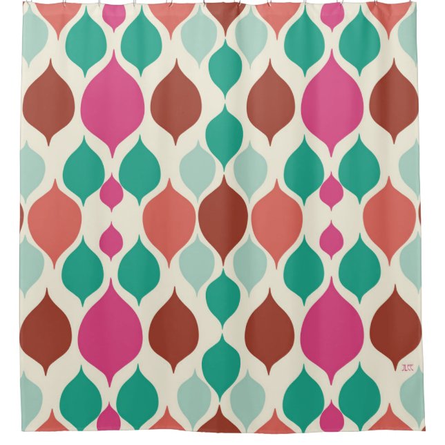 Mid Century Modern Colourful Geometric  Shower Curtain (Front)