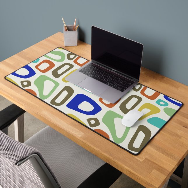 Mid-Century modern, colourful groovy retro pattern Desk Mat (Office 2)