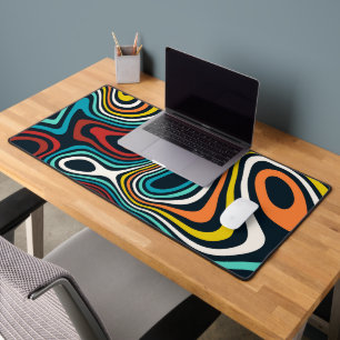 Mid-Century modern, colourful groovy wavy lines Desk Mat
