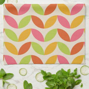 Mid Century Modern Colourful Leaves Pattern  Tea Towel