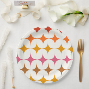 Mid Century Modern Colourful Starbursts On White Paper Plate