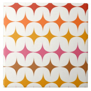 Mid Century Modern Colourful Starbursts On White  Tile