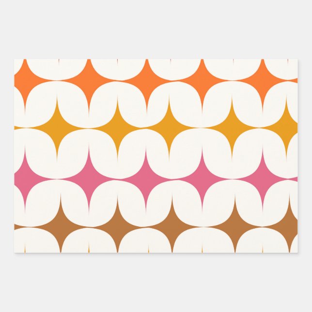 Mid Century Modern Colourful Starbursts On White  Wrapping Paper Sheet (Front)