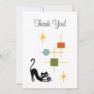 Mid Century Modern Cool Black Cat Geometric Thank You Card