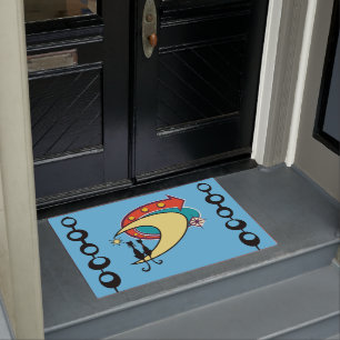 Mid Century Modern Cool Cat Boomerang Moon Doormat