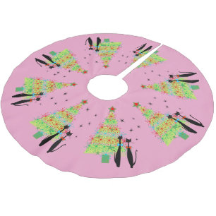 Mid Century Modern Cool Cat Christmas Tree Brushed Polyester Tree Skirt