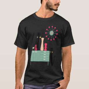 Mid Century Modern Cool Cats & Sunburst Clock T-Shirt