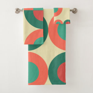 Mid-Century Modern Coral Mint    Bath Towel Set