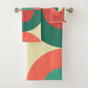 Mid-Century Modern Coral Mint   Bath Towel Set