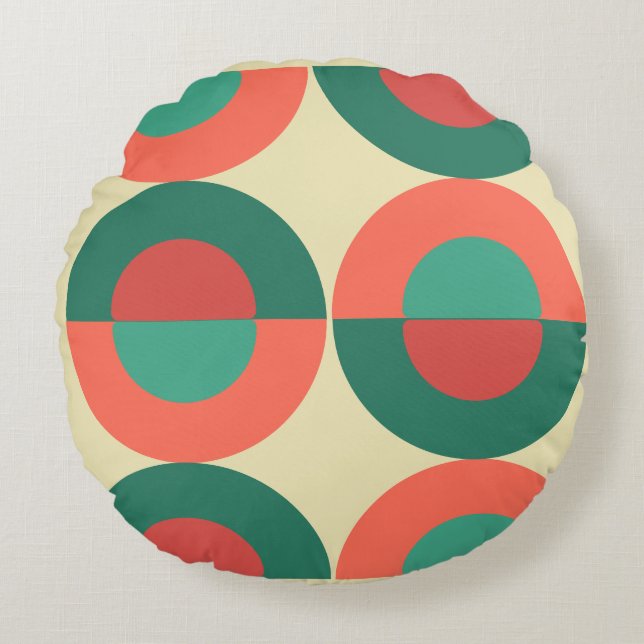 Mid-Century Modern Coral Mint    Round Cushion (Front)