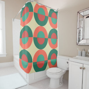 Mid-Century Modern Coral Mint Shower Curtain