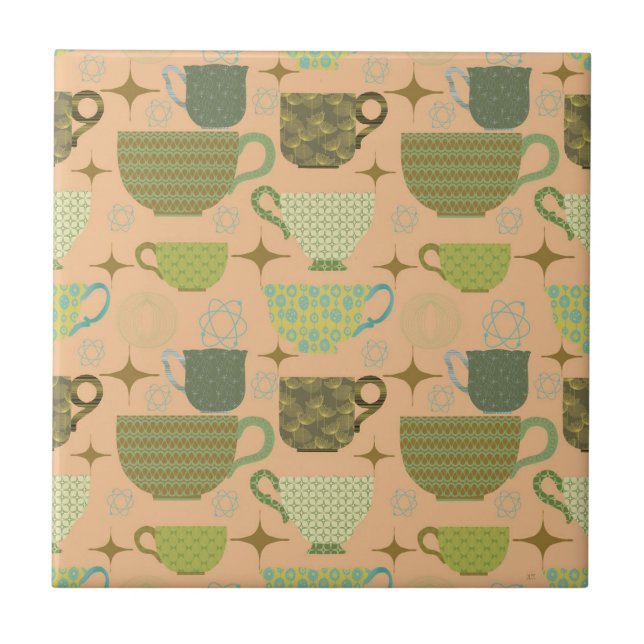 Mid Century Modern Coral Teacup Tile (Front)
