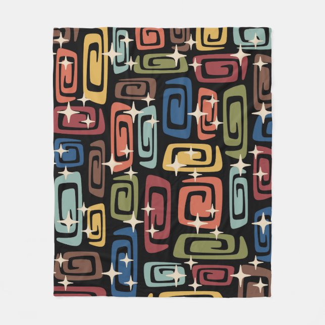 Mid Century Modern Cosmic Galaxies Fleece Blanket (Front)