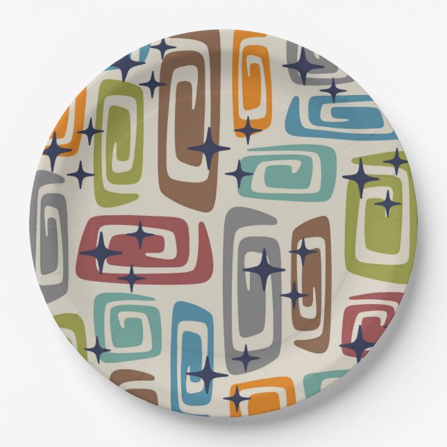 Mid Century Modern Cosmic Galaxies Paper Plate (Front)