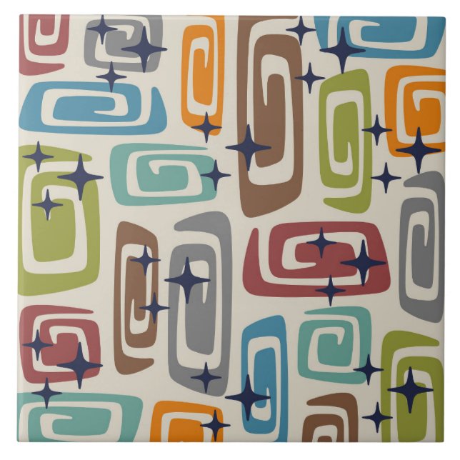 Mid Century Modern Cosmic Galaxies Tile (Front)