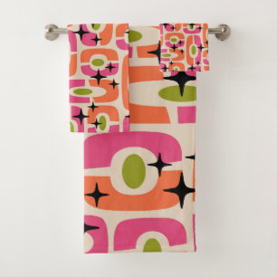 Mid Century Modern Cosmic Starburst Pattern Bath Towel Set