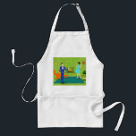 Mid Century Modern Couple Apron<br><div class="desc">This Mid Century Modern Couple Apron looks like a scene out of a romantic comedy. The 1960's style, minimalist art design features an attractive cartoon couple enjoying a romantic evening at home. The sophisticated room prominently features a green stone wall with a roaring fire in the fireplace. The furnishings in...</div>