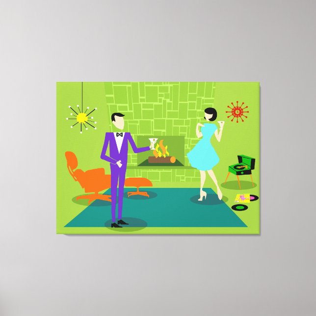 Mid Century Modern Couple Custom Stretched Canvas (Front)
