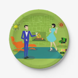 Mid Century Modern Couple Paper Plates