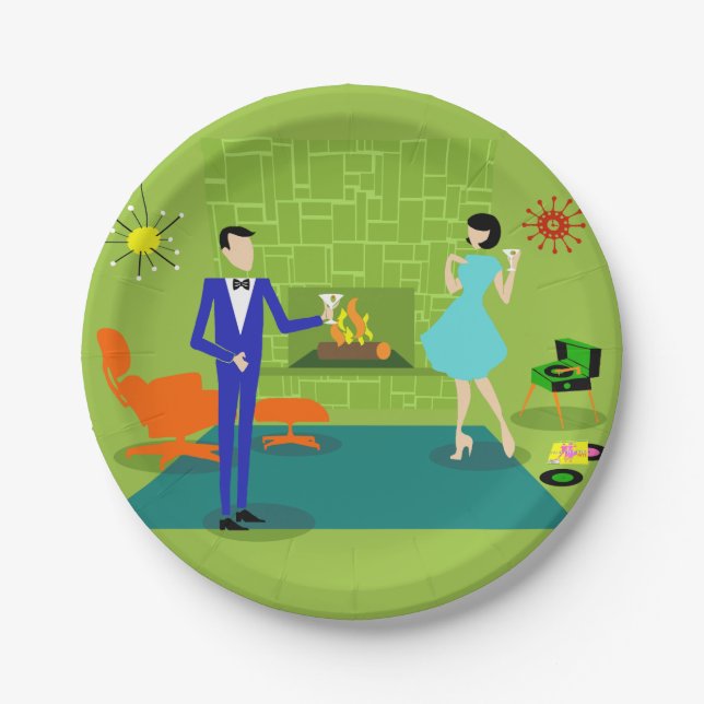 Mid Century Modern Couple Paper Plates (Front)