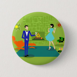 Mid Century Modern Couple Round Button