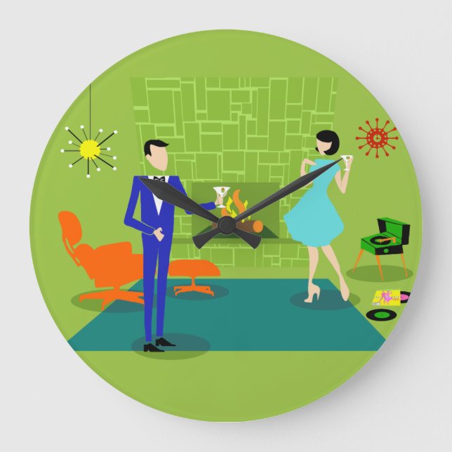 Mid Century Modern Couple Round Wall Clock (Front)