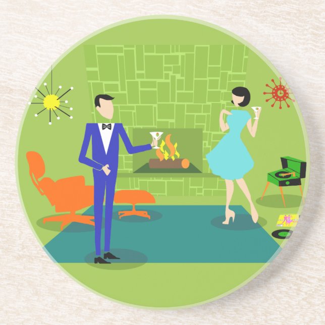 Mid Century Modern Couple Sandstone Coaster (Front)