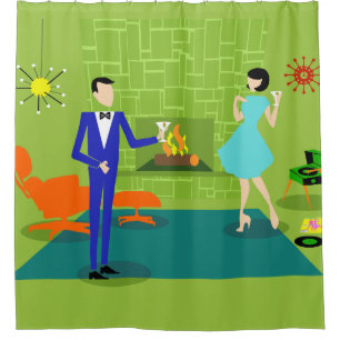 Mid Century Modern Couple Shower Curtain