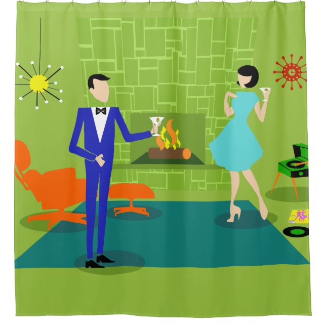 Mid Century Modern Couple Shower Curtain (Front)