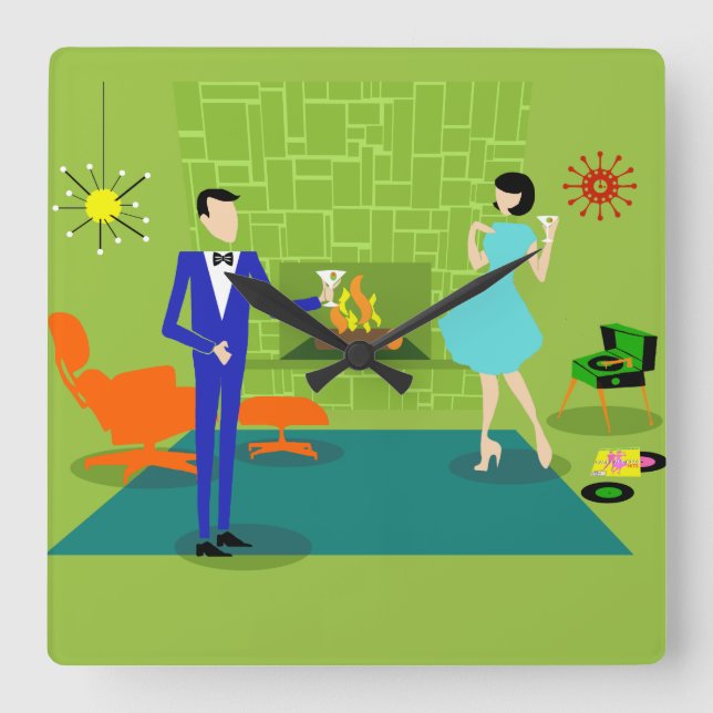 Mid Century Modern Couple Wall Clock (Front)