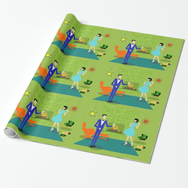 Mid Century Modern Couple Wrapping Paper (Unrolled)