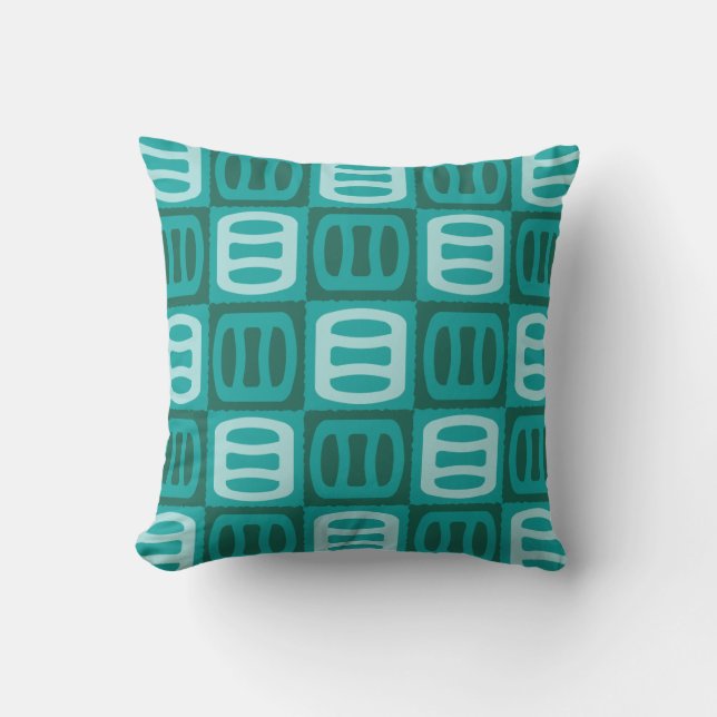 Mid Century Modern Cylinder Pattern Turquoise Cushion (Front)
