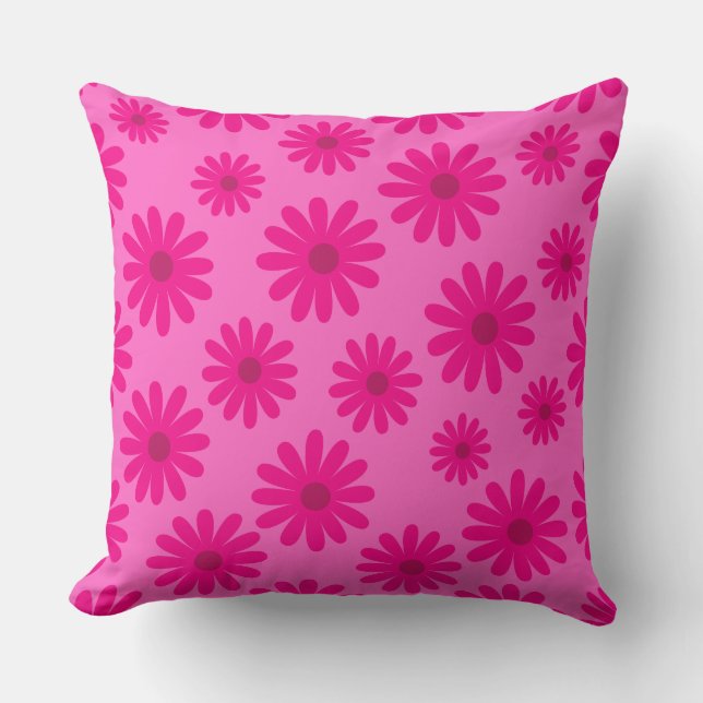 mid century modern daisies retro pattern pink cushion (Front)