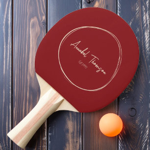 Mid-Century Modern Deep Cranberry with Name Ping Pong Paddle