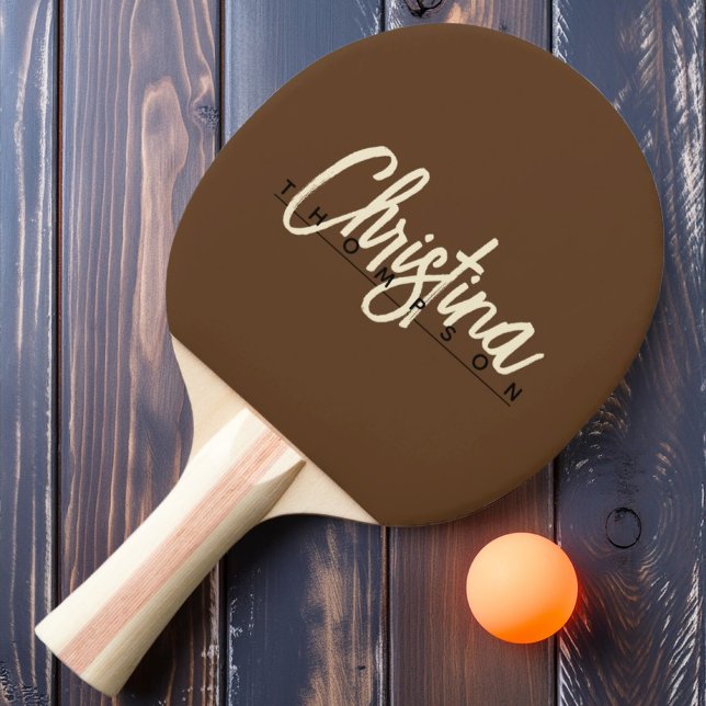 Mid-Century Modern Deep Forest Brown Painted Name Ping Pong Paddle (Creator Uploaded)