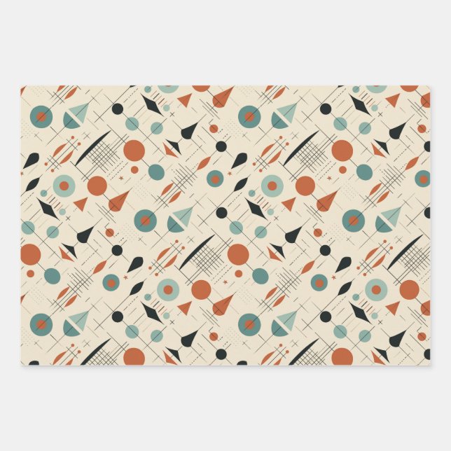 Mid Century Modern Designed Wrapping Paper Set (Front)