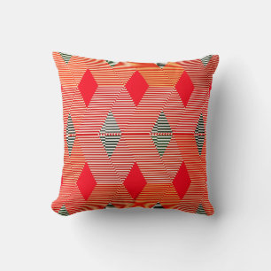 Mid-Century Modern Diamond Print, Coral Orange Cushion