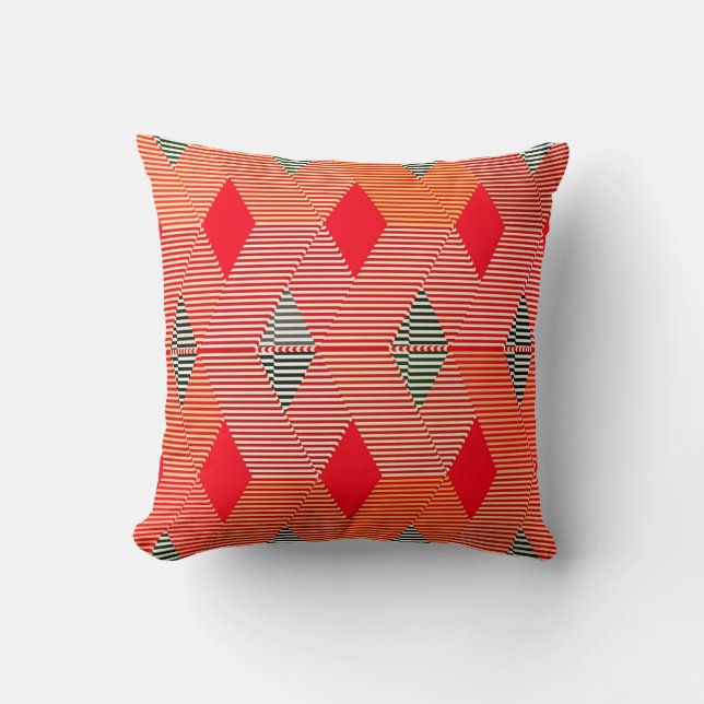Mid-Century Modern Diamond Print, Coral Orange Cushion (Front)