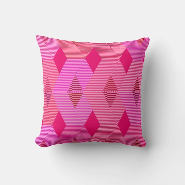 Mid-Century Modern Diamond Print, Fuchsia Pink Cushion (Front)