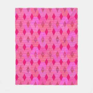 Mid-Century Modern Diamond Print, Fuchsia Pink Fleece Blanket