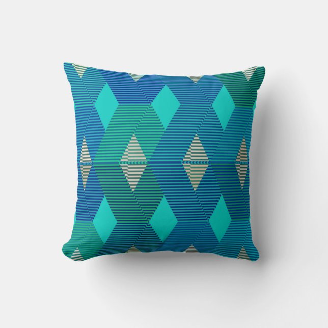 Mid-Century Modern Diamond Print, Turquoise Cushion (Front)