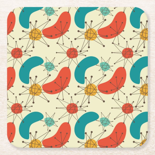 Mid Century Modern Diamond Starburst atomic  Square Paper Coaster (Front)