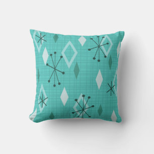 Mid Century Modern Diamonds Aquamarine Cushion